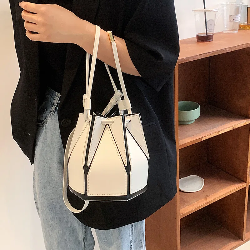 New Bucket Bag Fashion Women'S Handbag Pu Folding Bucket Bag Drawstring Drawstring Crossbody Bag