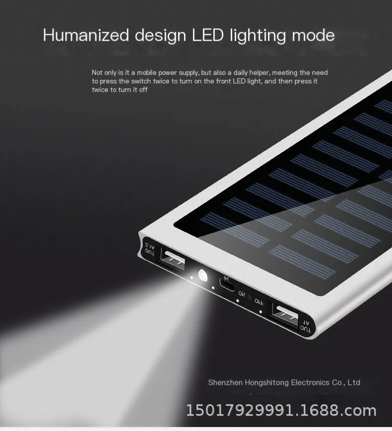 

20000 mAh 2USB Slim Solar Wireless Charging Portable Power Bank for iPhone LaptopSolar wireless power bank 30000 mAh