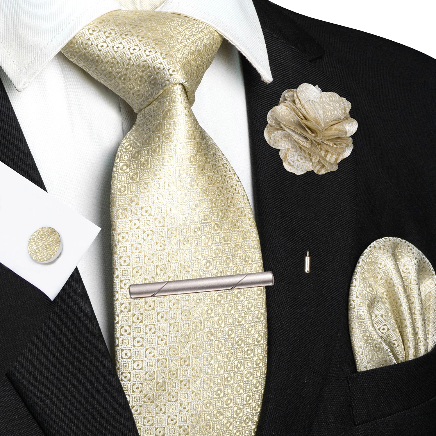 Men's Ties Tie Pin Pocket Square Cufflinks Tie Clip Set