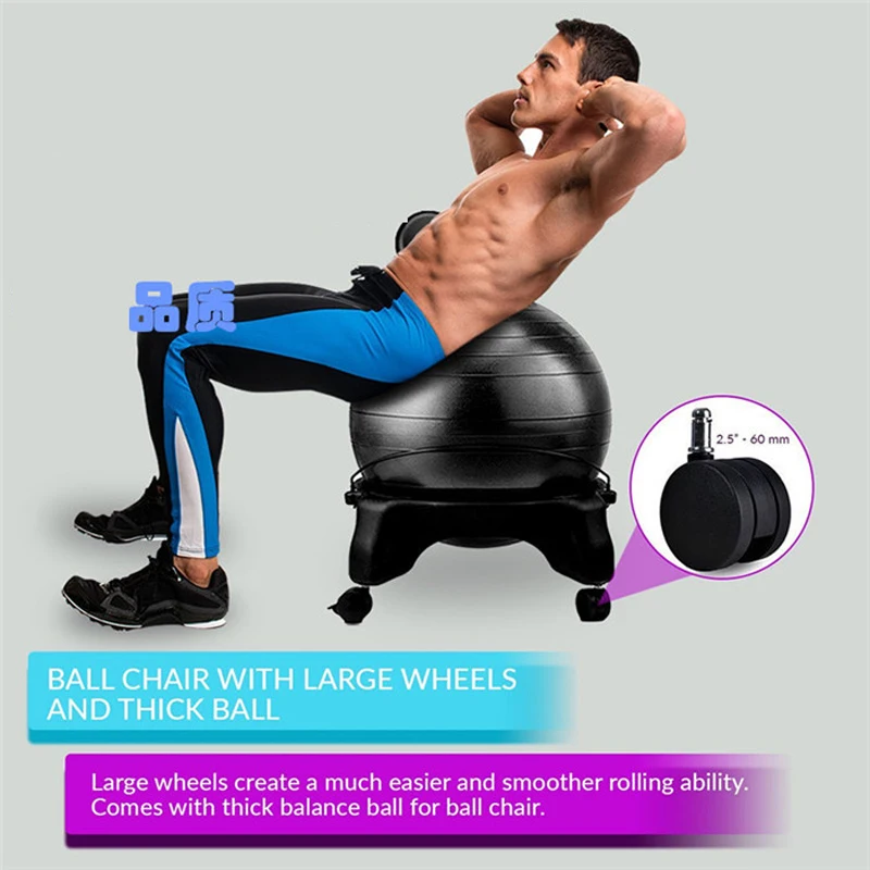 Classic Yoga Ball Chair Balance Ball Chair with Back Support & 55CM Stability Exercise Guide for Home or Office Relax