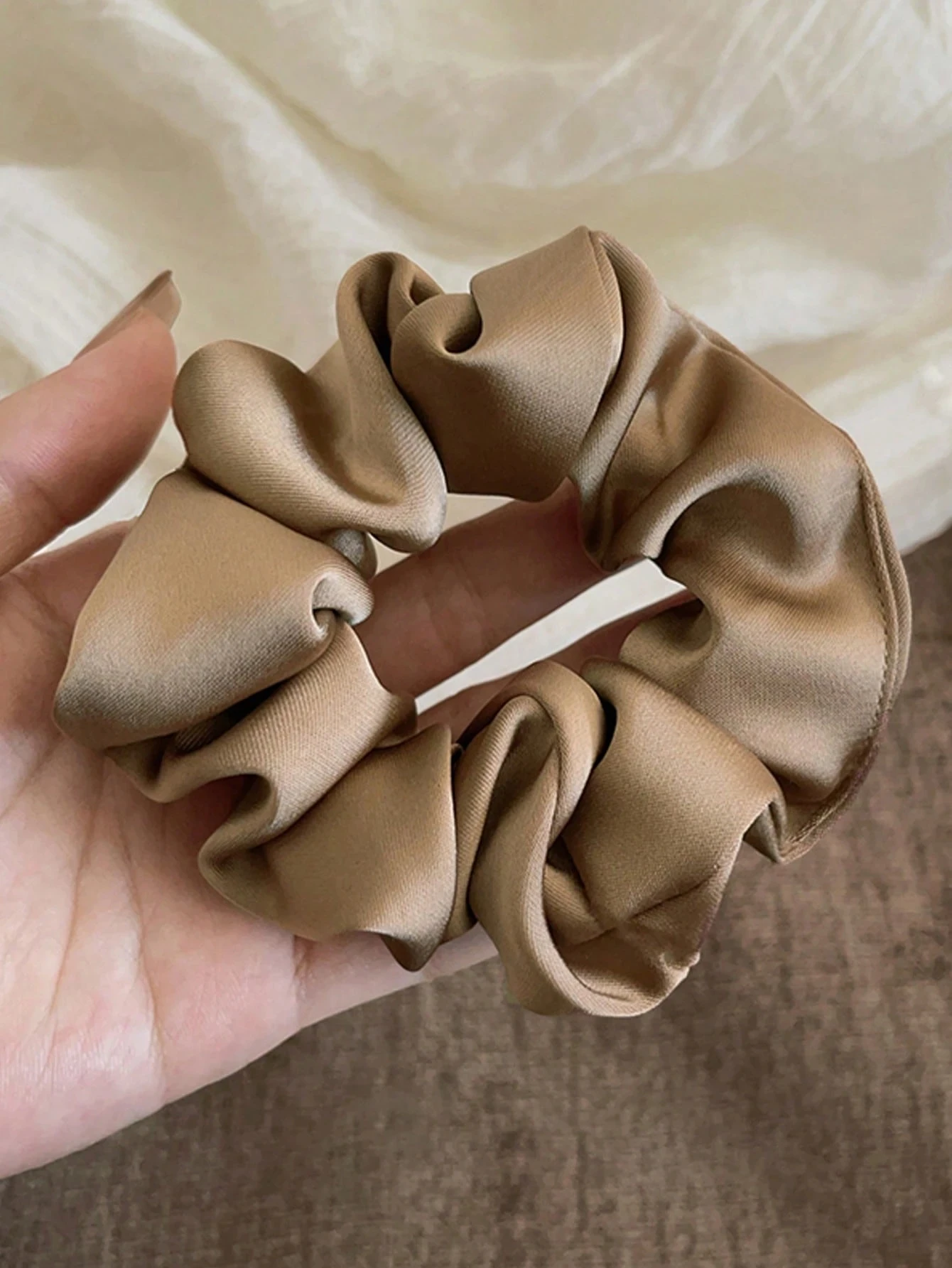 Elegant Vintage Satin Hair Scrunchies Set - Black, Brown & Khaki