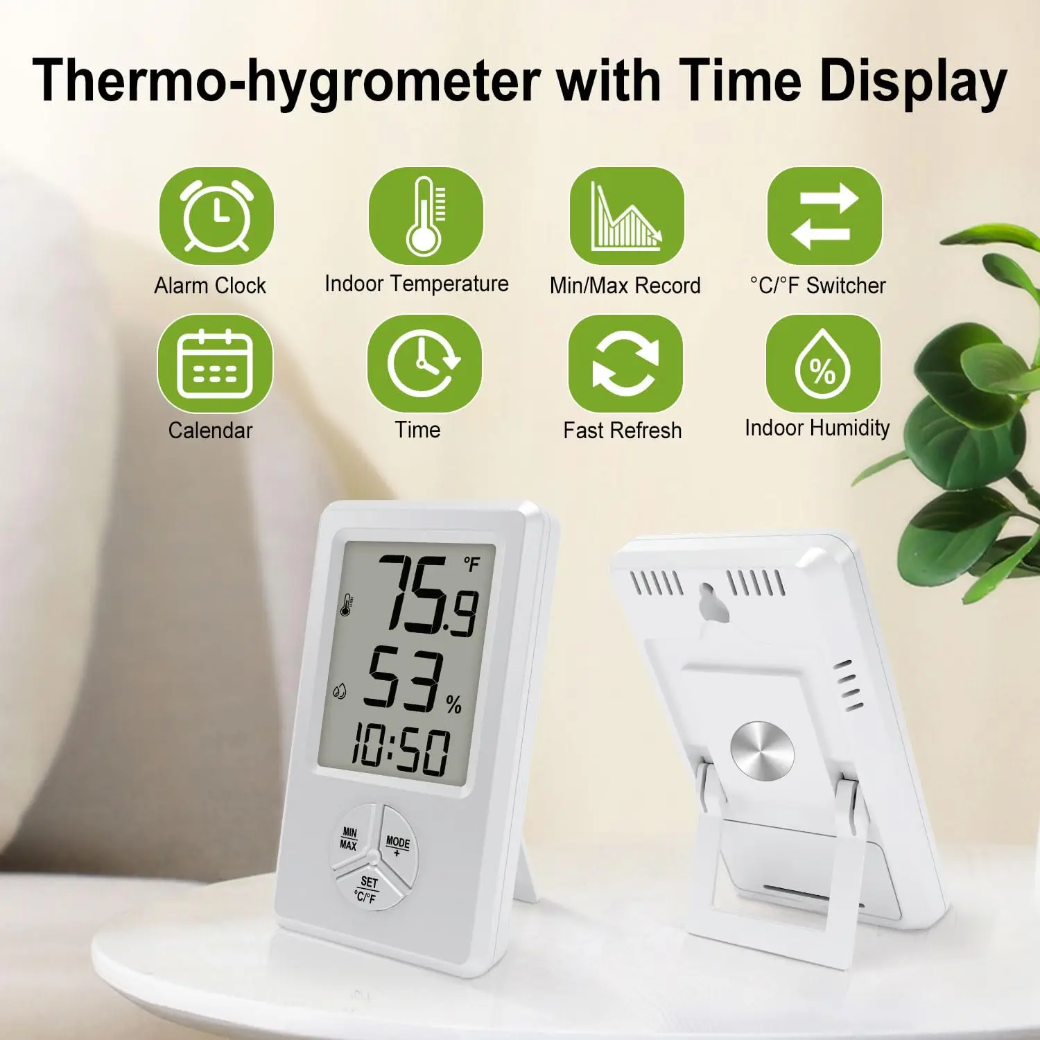 Indoor Digital Thermometer and Hygrometer with Min-Max Records for Home, Office, and Greenhouse