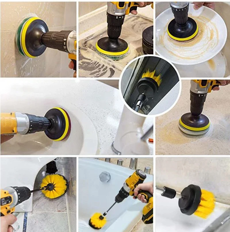 Reinigungs bürste Werkzeugs atz Set Power Scrub ber Wash mit Verlängerung für saubere Autorad Reifen Glasfenster Bohr bürste mit Verlängerung – Detail 8