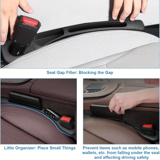 2pc Car Seat Gap Filler Organizer Pu Waterproof Car Seat Gap Plug Strip with 2 Grooves Seat Gap Storage Auto Interior Accessorie 2