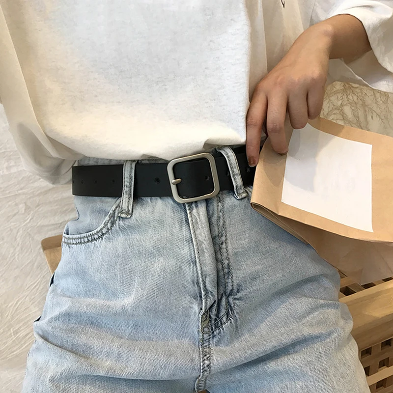 여성을위한 1Pc PU 가죽 벨트 스퀘어 버클 핀 버클 청바지 벨트 숙녀 벨트 여성 허리띠