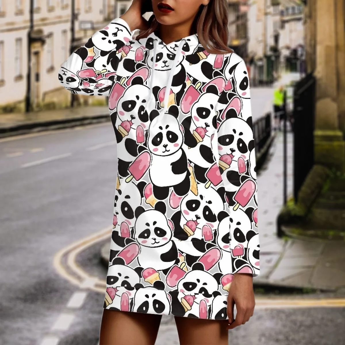 

Cartoon Panda Cute Pattern Hoodie Autumn Winter Outdoor Sports Women's Fashion Casual Long Sleeve Streetwear Warm Pullover Dress