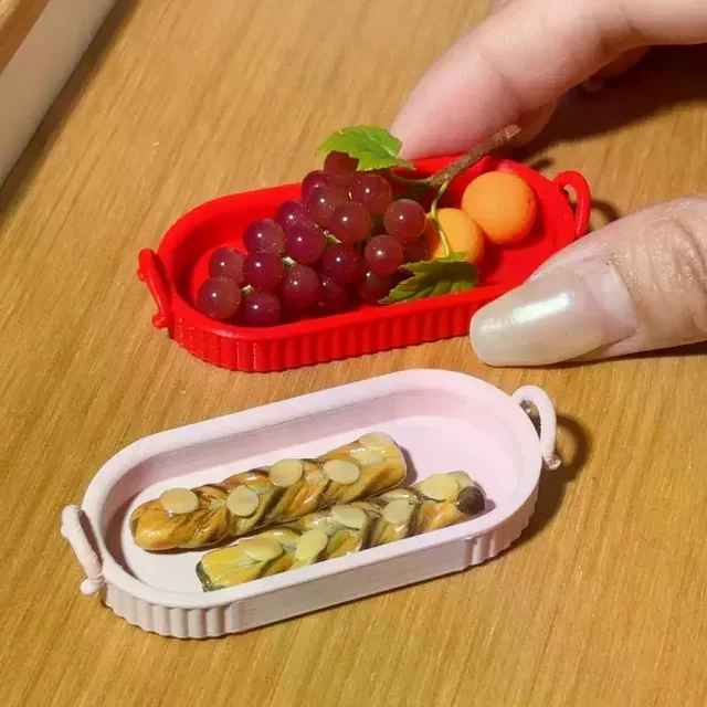 Accessoire de cuisine miniature pour maison de poupée, assiette elliptique simulée en une seule pièce pour scène alimentaire 1