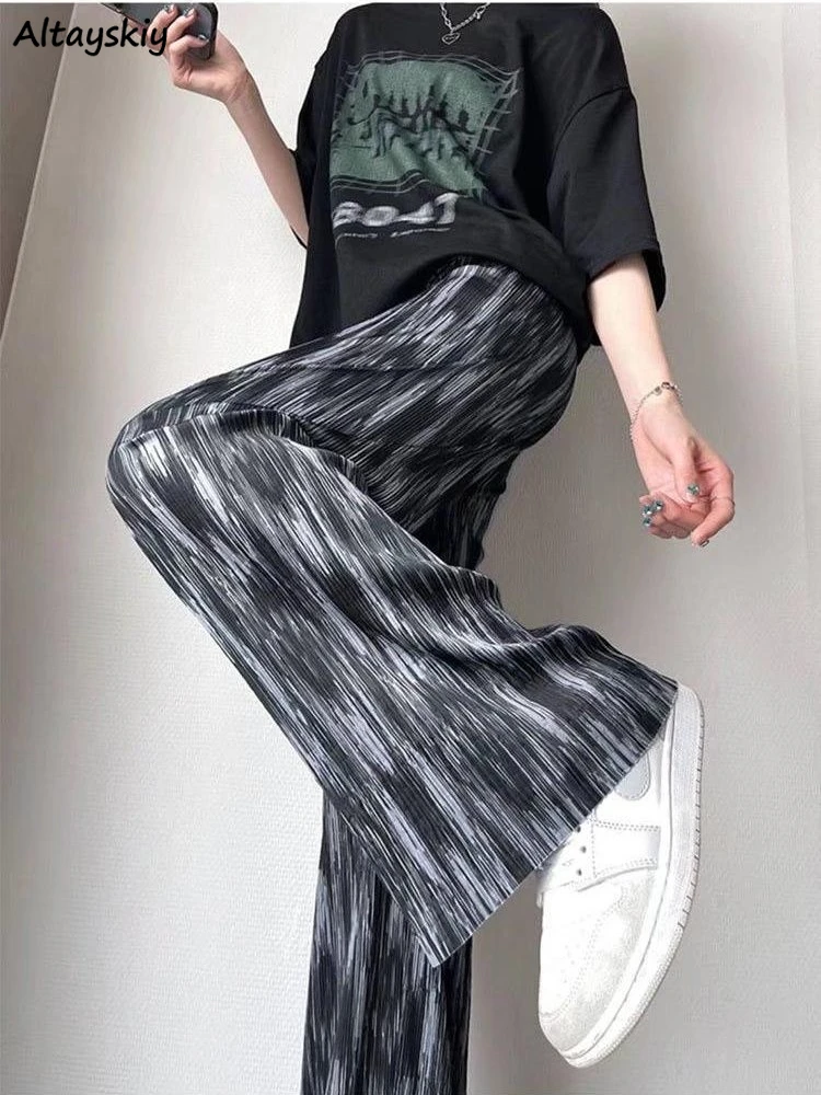 

Loose Pants Women Summer Girls Tie Dye Straight Mopping Thin Drape Slender All-match Pleated Causal Korean Fashion Oversize 8XL