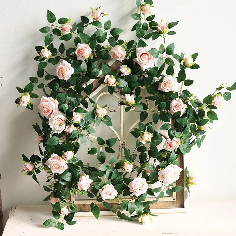 Yannew Boho Künstliche Hängende Rosen Liana Vine Blumengirlanden Wanddekoration Grün für Garten Hochzeit Zuhause Raumdekoration – Detail 17