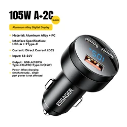 Essager 105W USB C Car Charger with Quick Charge Technology - Black