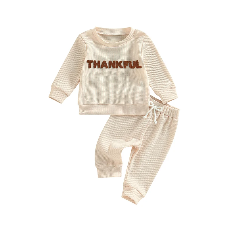 

Bmnmsl Baby Girls ThanksGiving Day Autumn 2PCS Pants Sets Long Sleeve Letter Print Tops Drawstring Pants Sets