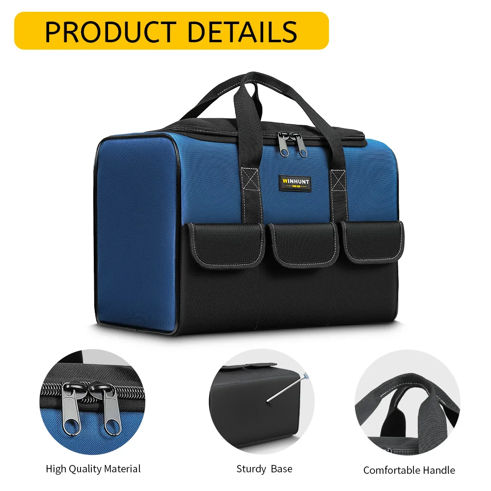 Heavy Duty Wide Mouth Tool Bag with Pockets, Organizer for Men's Tool Storage and Transport 3