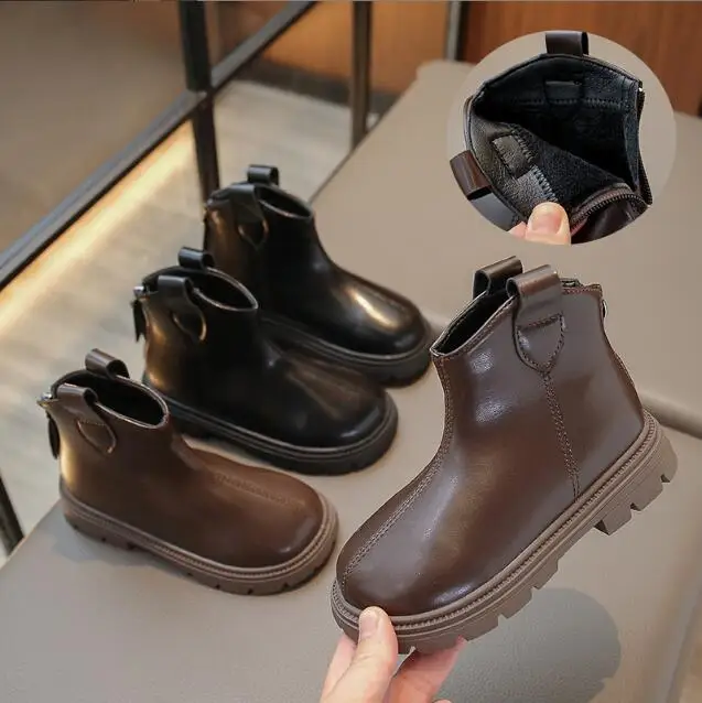 

Girls Snow Boots Autumn Winter Plush Warm Boots Boys Girls Snow Shoes Fashion Brand Soft Leather Warm Casual Kids Sport Shoes