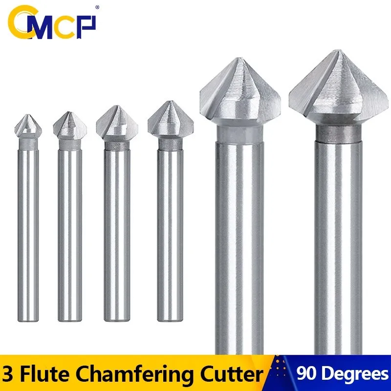 CMCP 90 Degrees Chamfering Cutter 4.5-50mm Countersink Drill Bit 3 Flute High Speed Steel Wood Metal Hole Drilling Tool