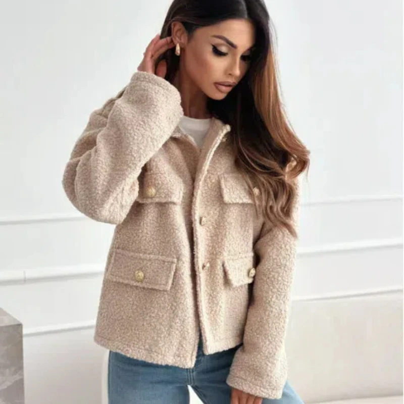 Autumn and Winter New Women's Fashionable Temperament Solid Color Loose Short Woolen Coat 175