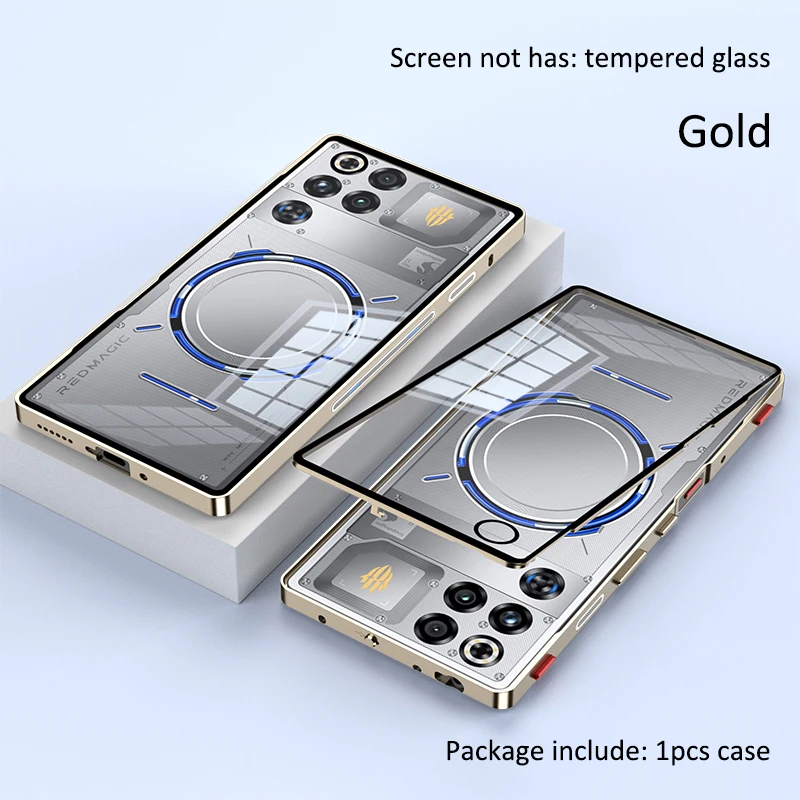 Aluminium Alloy Metal + Tempered Glass Clear Transparent Phone Case