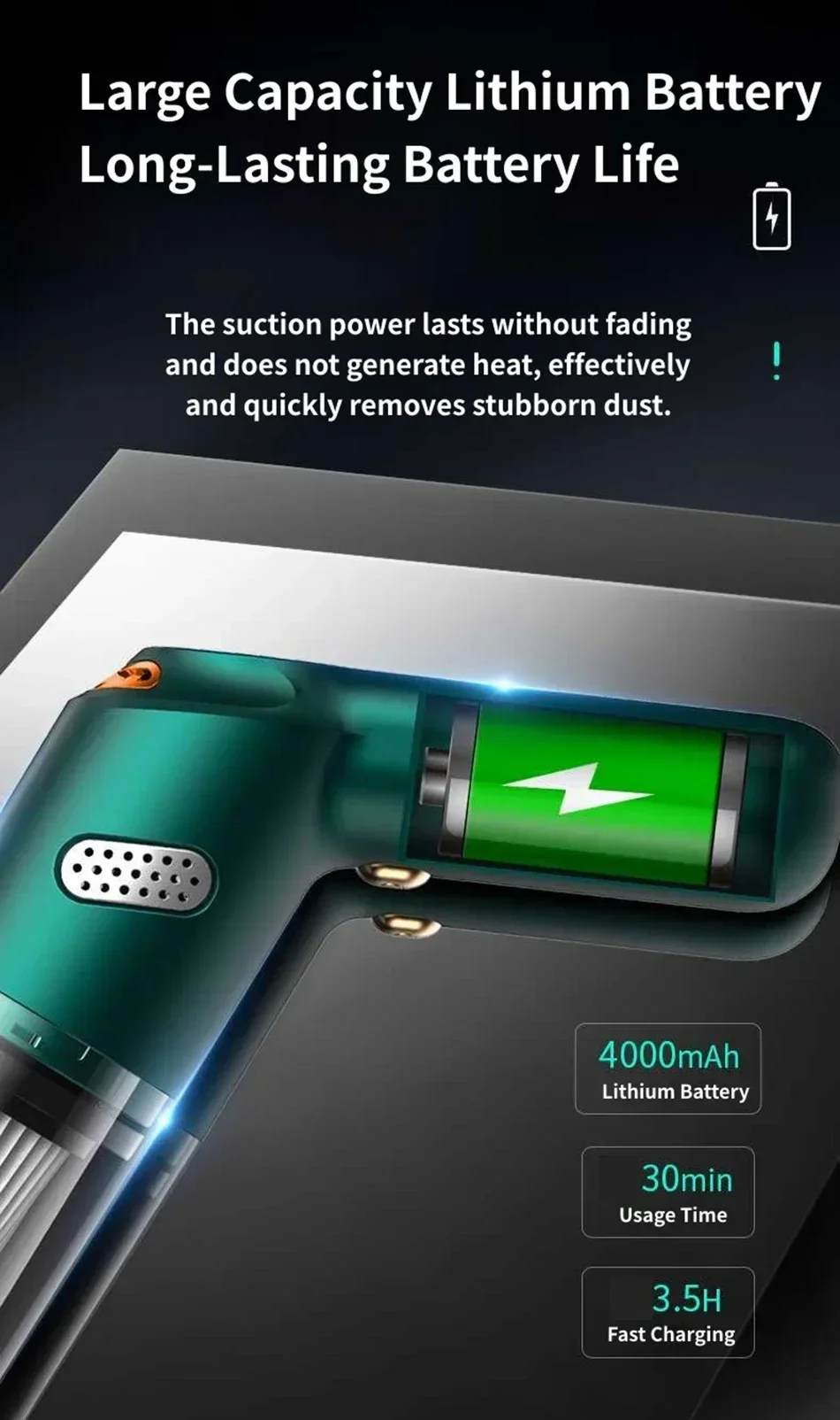 HEPA filter and USB charging components for wireless vacuum.