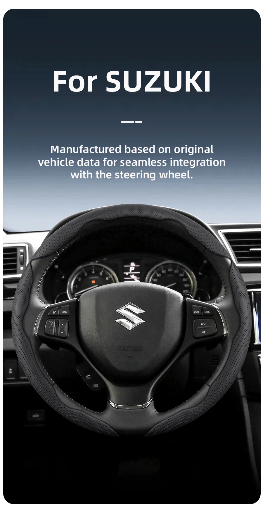 Geeignet für Suzuki, atmungsaktiver Loch-Leder-Lenkradbezug, segmentiertes Schnellverschluss-Design, rutschfest und langlebig, Swift 2011 Sx4 Grand Vitara Jimny Solio S-Cross Alto Liana Baleno 2013, Zc32S Sport Ly Zubehör Ciaz – Detail 1