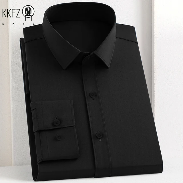 Chemise d'affaires décontractée à manches longues pour hommes, couleur unie, résistante aux rides, confortable, haut polyvalent toutes saisons 1