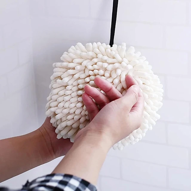 Chenille Hand Towel Ball with Hanging Loop