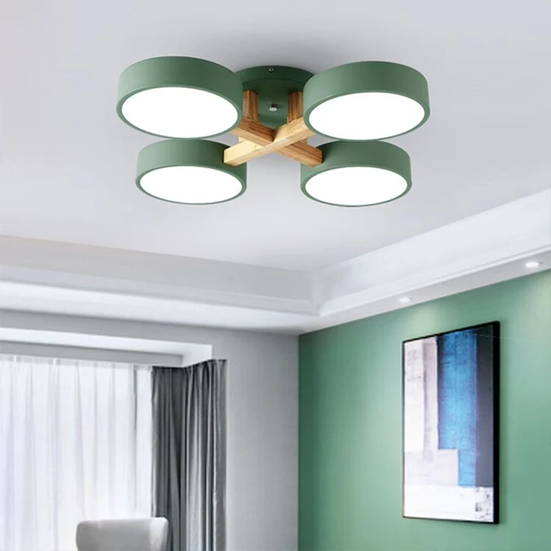 Nordic style LED ceiling chandeliers solid wood lights bedroom living room villa ceiling