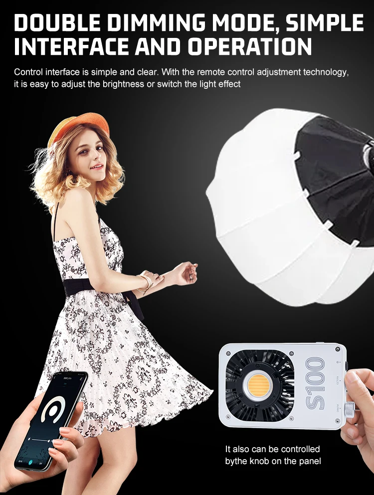 - S100 100W COB LED Light 2700K-6500K Photography Lighting Pocket Light for Outd