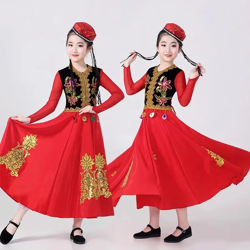 Xinjiang Dance Costumes Children Minority Girls Costumes Uyghur Stage Performance Chinese Ethnic Dance
