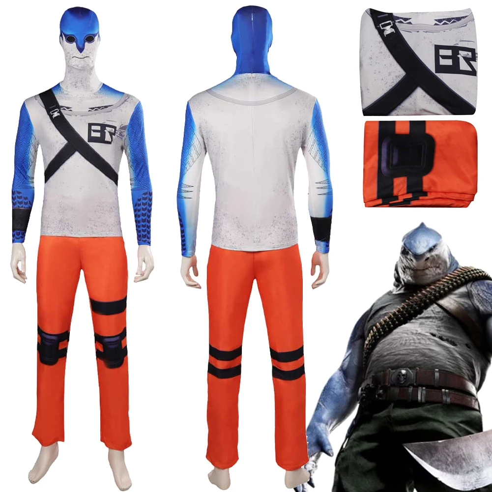 

Game Suicide Team Cosplay Shark King Prisoner Uniform Outfits Boys Men Adult Halloween Carnival Party Disguise Roleplay Suit