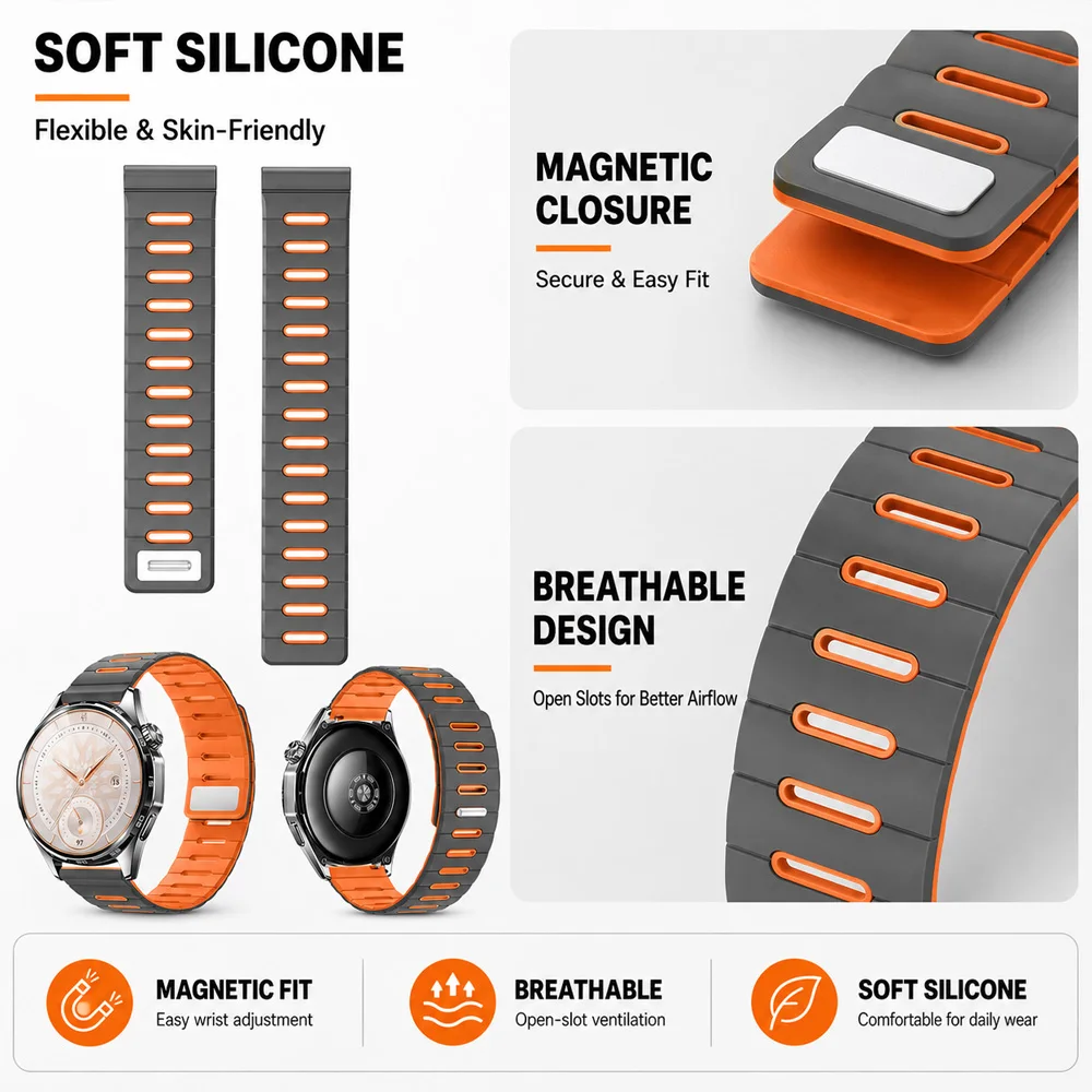 Premium 22mm Silicone Watch Bands - Versatile Universal Strap