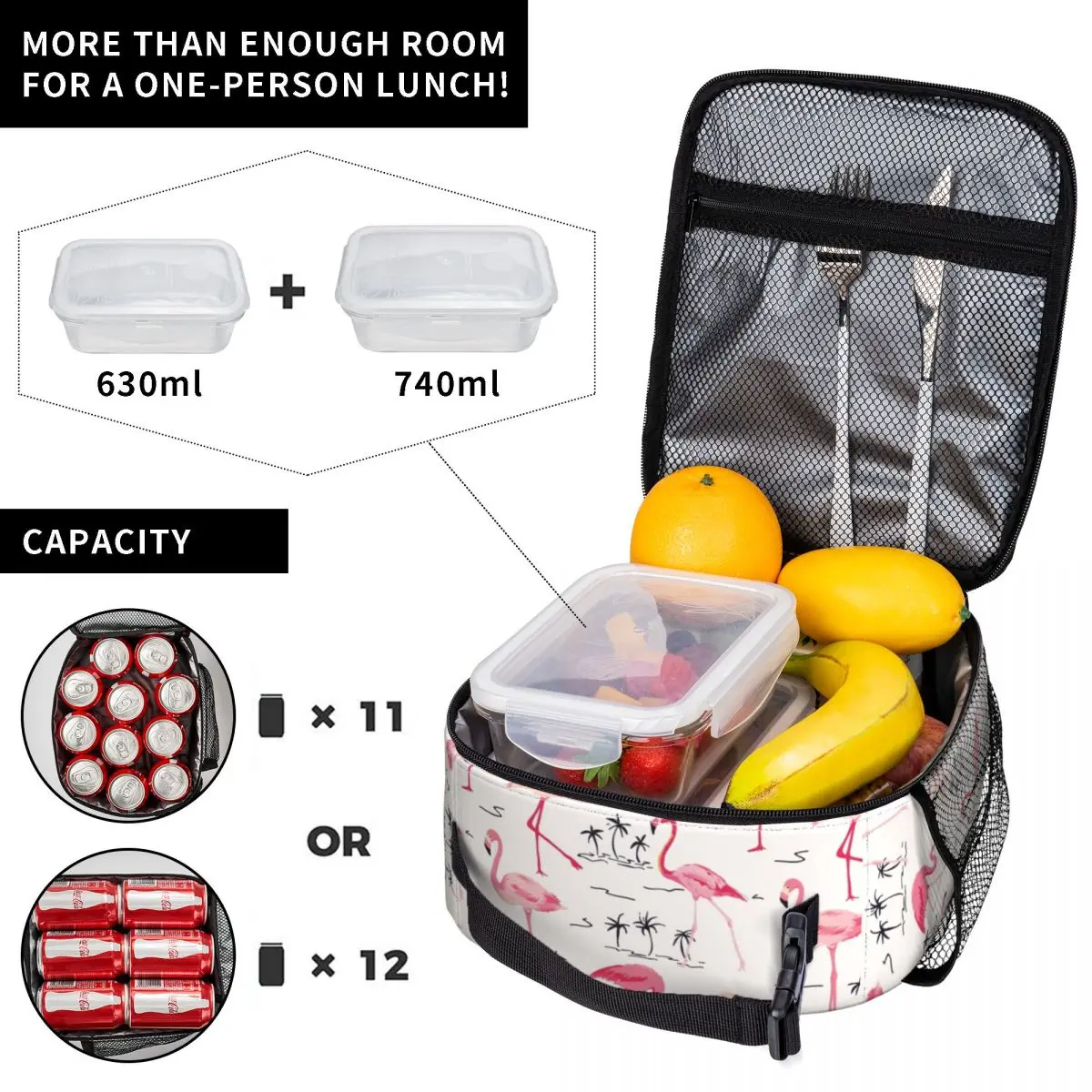 Retro Flamingo Bird Tropical Plants Insulated Lunch Bags for Women Portable Thermal Cooler Bento Box Outdoor Camping Travel