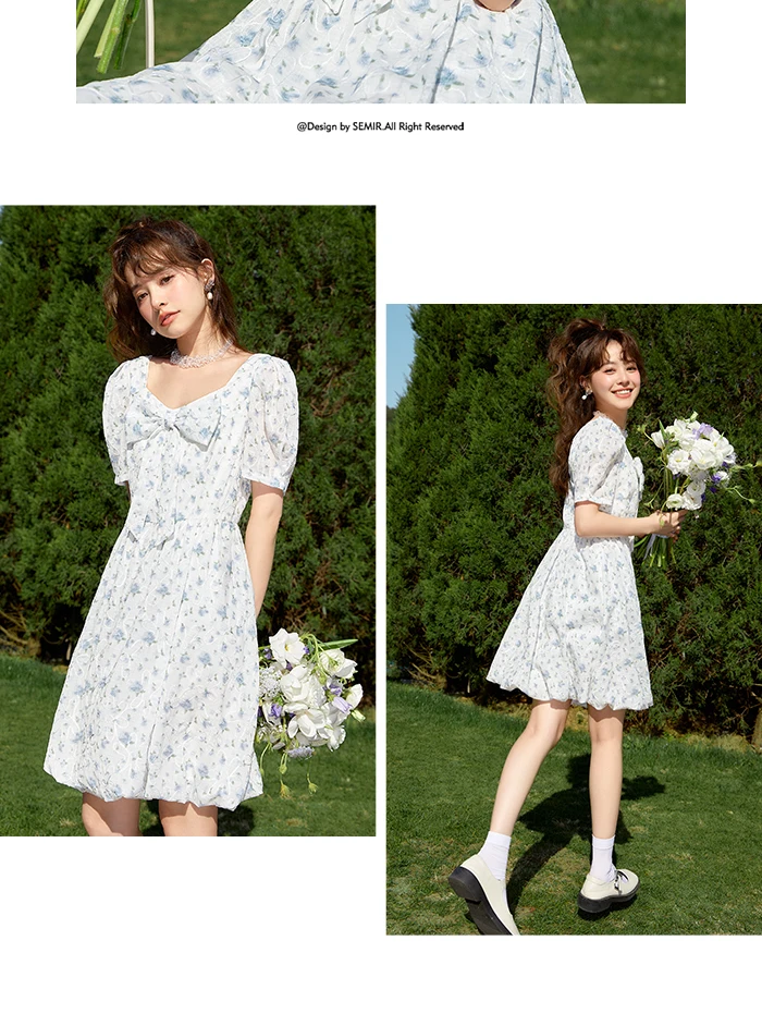 Dress Girl Bow Girl Feeling Summer New Love Fragmented Flower Bud Dress