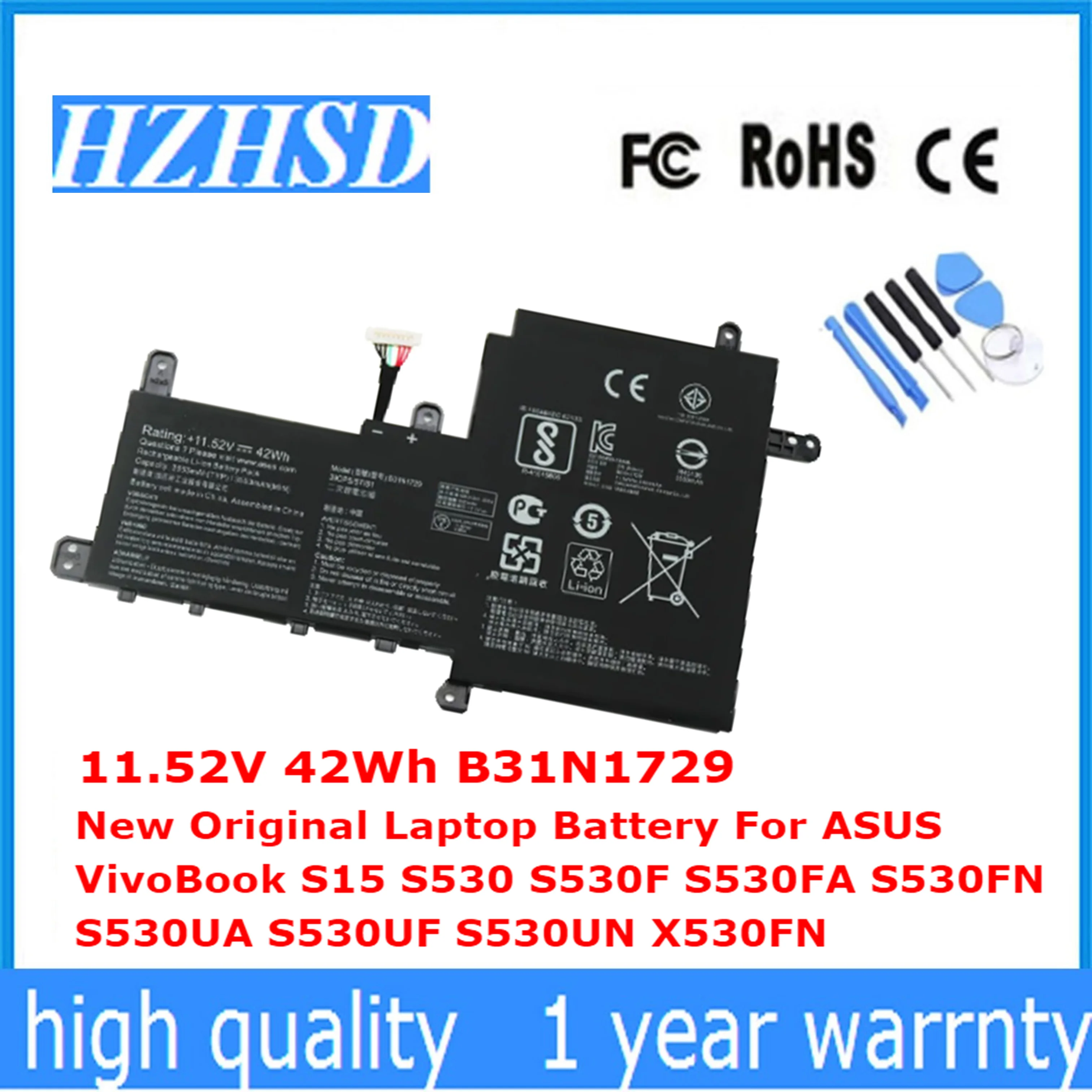 

11.52V 42Wh B31N1729 New Original Laptop Battery For ASUS VivoBook S15 S530 S530F S530FA S530FN S530UA S530UF S530UN X530FN