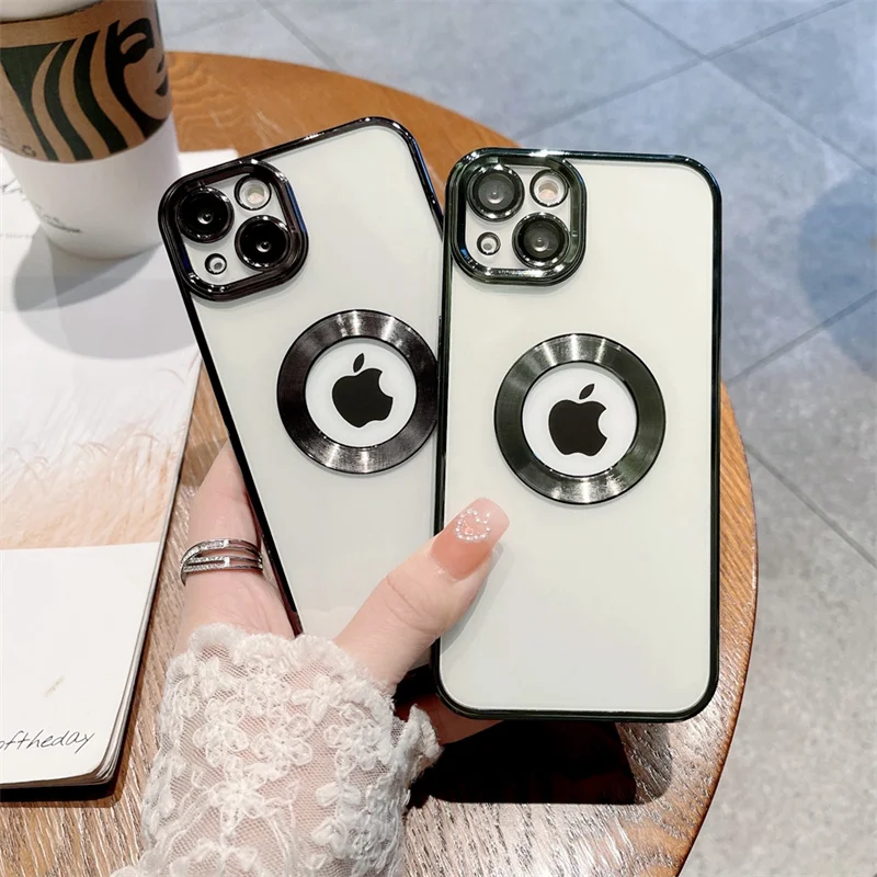 Luxury Plating CD Logo Hole Transparent Case for iPhone 13 12 11 Pro MAX Mini X XS XR 7 8 Plus SE 2 Glass Camera Protector Cover iphone 11 Pro Max leather case