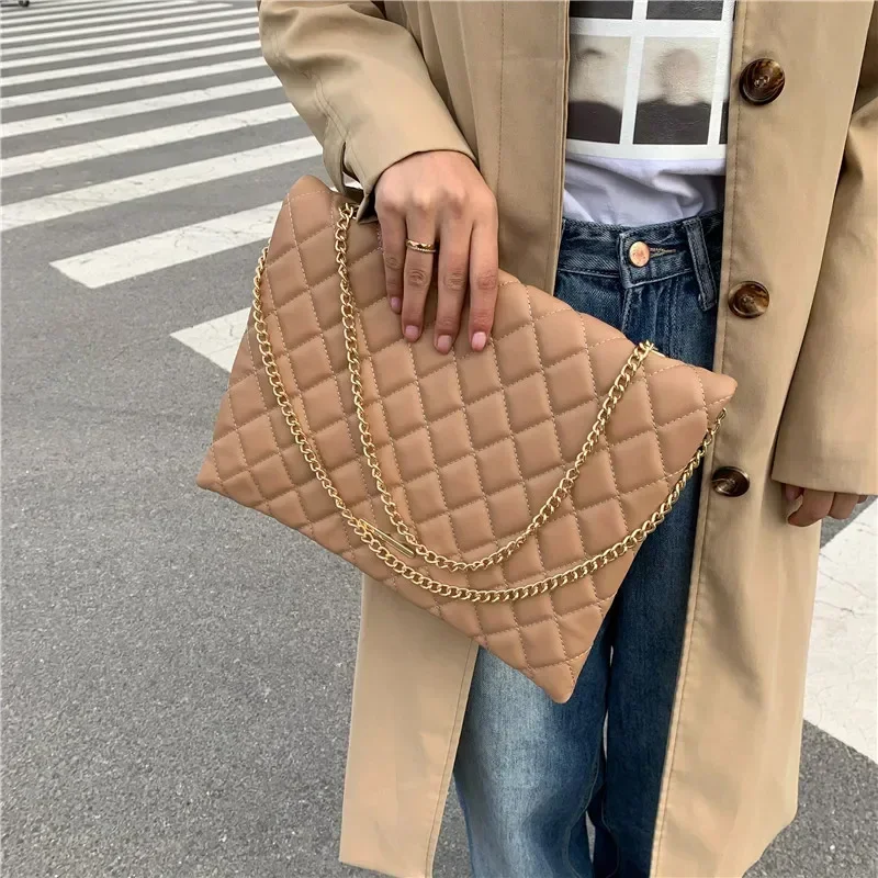 XXX New Spring Shoulder Bag Fashion Plaid Pu Leather Crossbody Bags For Women Large Envelope Handbags And Purses