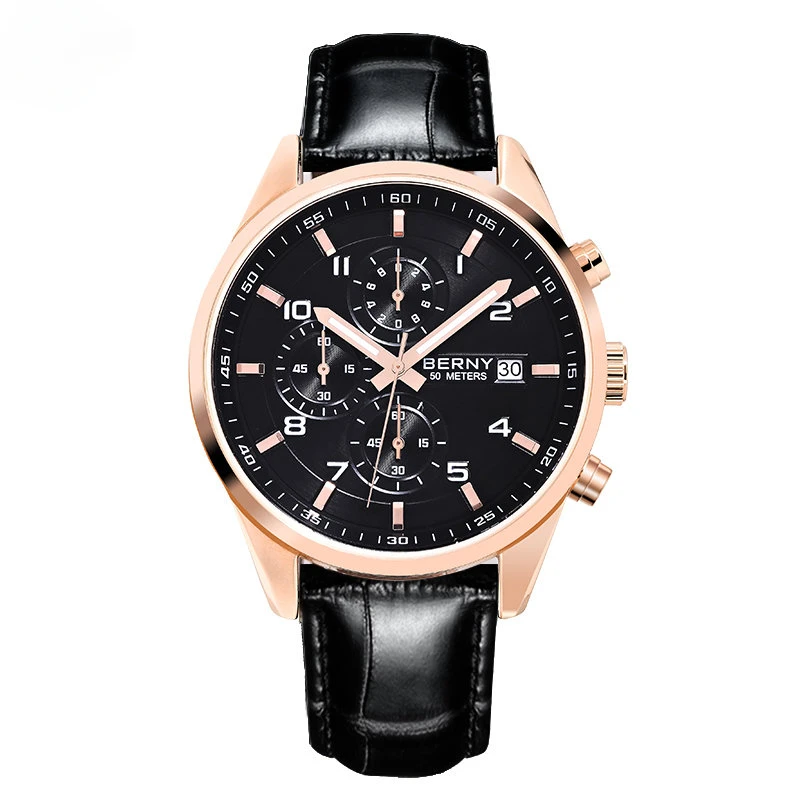 BERNY Watches for Men 42mm Quartz Chronograph Men's Watch Sapphire fashion Date Luminous Multi-function Sport Wristwatch