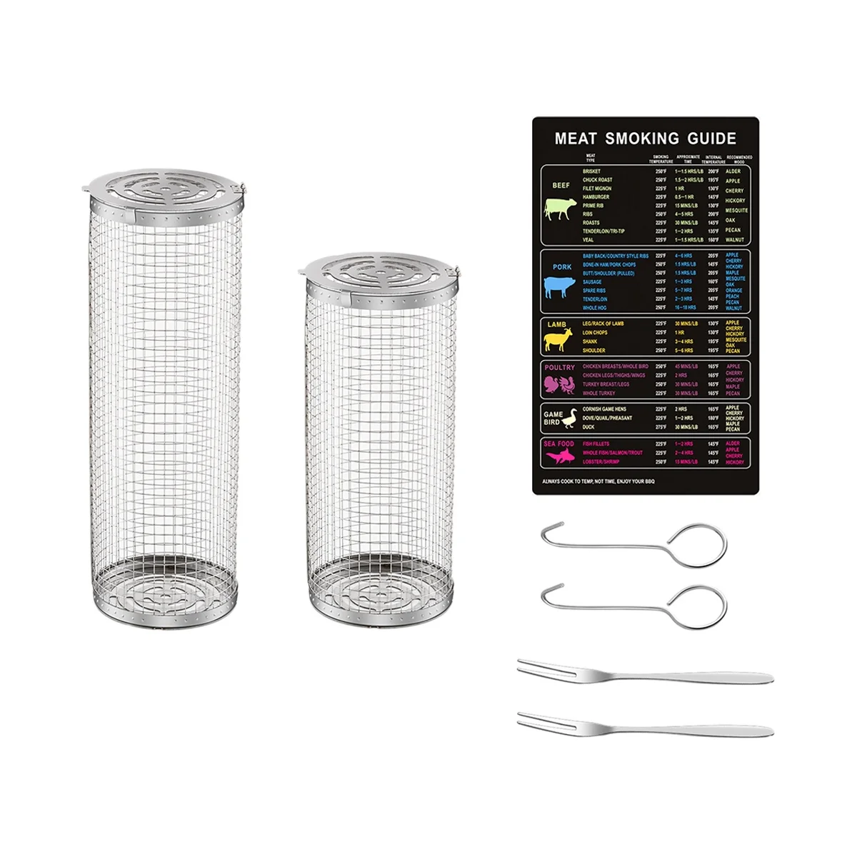 

Rolling Grilling Basket - Stainless Steel BBQ Grill Mesh for Vegetables, Fish and French Fries, Round Grill Mesh 2Pcs