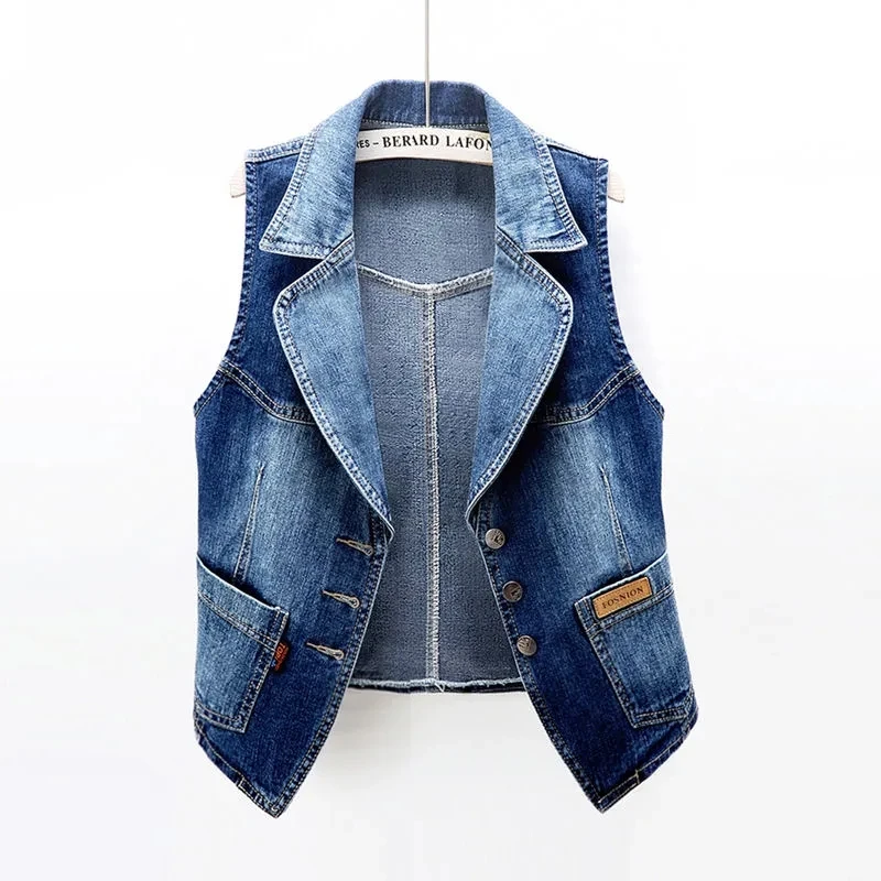 

Women Denim Vest Waistcoat Spring Autumn Sleeveless Short Jeans Jacket Single-breasted Plus Size 5XL Casual Female Tops Coat New