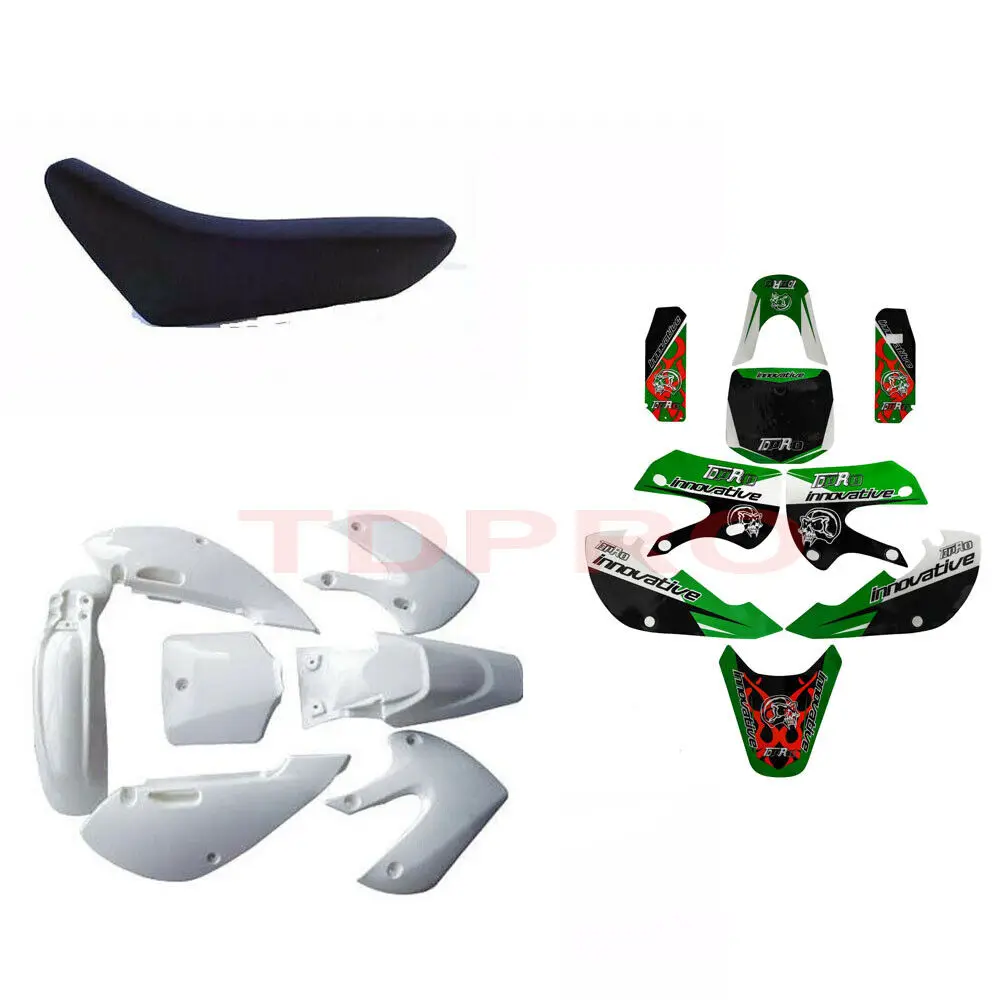 

Пластиковый комплект + наклейки + сиденье для KLX110 KX65 велосипеда-внедорожника 110cc 125cc 140cc