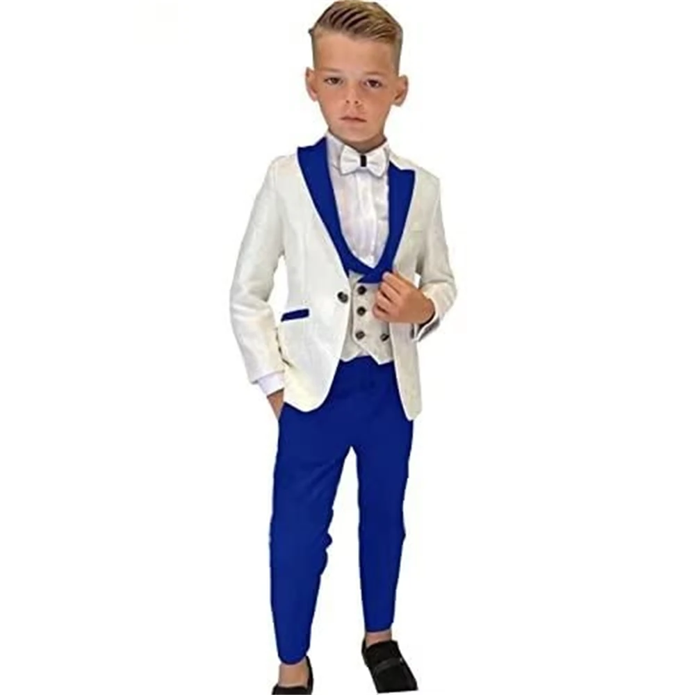 Beige Paisley Boy's Suit Set Wedding Guest Outfit For Kids Children Pantsuit Three Pieces Blazer Vest Pants Smart Stylish Tuxedo