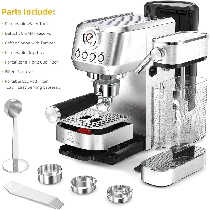 Espresso Machine 20 Bar, Cappuccino Machine with Automatic Milk Frother, Latte Machine with Pressure Gauges for Home Present 5