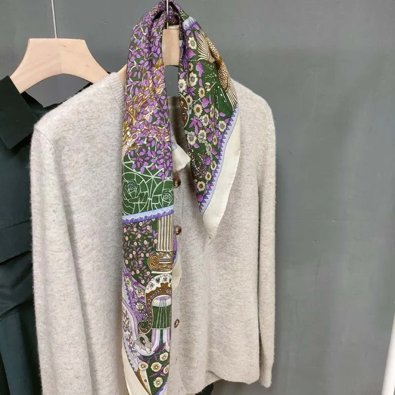 

Winter Brand Neck Scarf rolled hems Silk Wool Scarfs Double Side Square Warm Hair Bandanas Cashmere Pashmina 65CMX65CM life tree