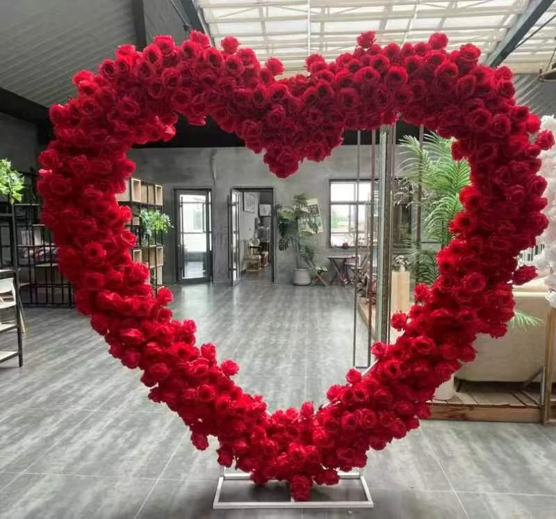 2,3x2,4m Herzförmiger Hochzeitsbogen mit 5D Rosen- und Hortensien-Simulationsblumenarrangement als Hintergrund für Hochzeitszeremonien und Partydekoration – Detail 5