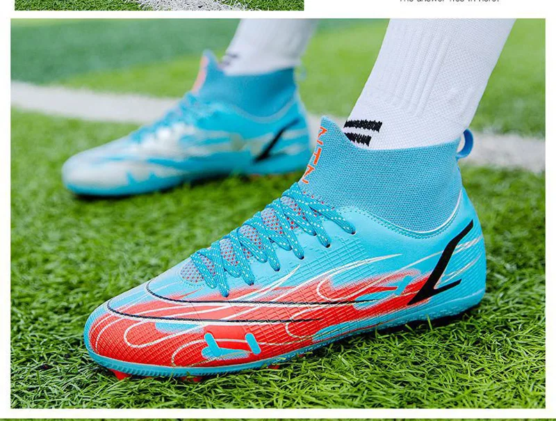 Men Football Boots High Ankle Long Spikes Comfortable AG Kids Outdoor