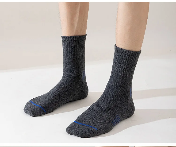 5 Paar Herren-Schlauchsocken aus 100 % Baumwolle, Schwarz, Weiß, Grau, einfarbig, schweißabsorbierend, geruchshemmend, elastisch, Outdoor-Laufsportsocken – Detail 12