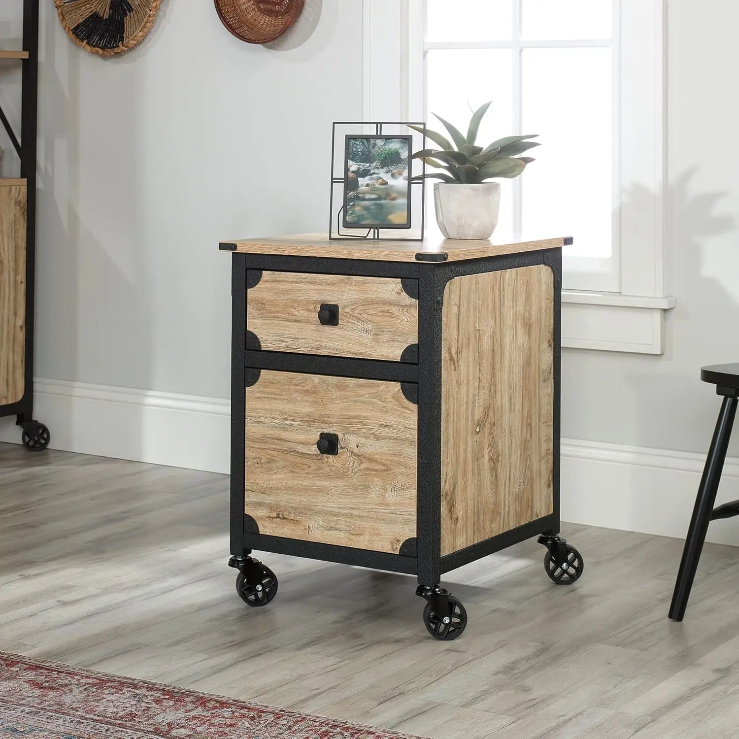 Steel River Pedestal File Cabinet, Metal Accent File Cabinet, Casters for Mobility, Industrial Style - Milled Mesquite Finish