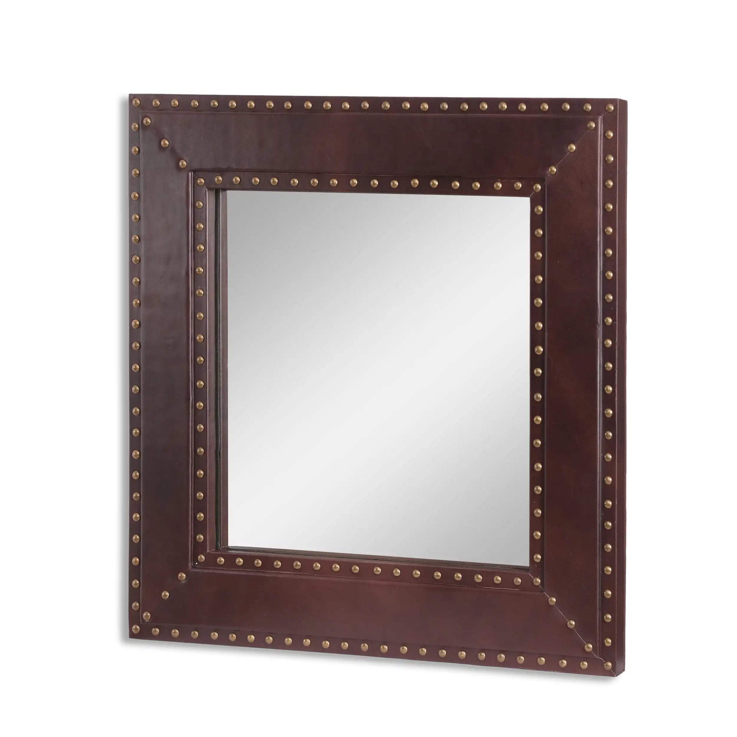 

Luxurious Refined Fashionable and Elegant Leather Studded 24 in X 0.75 in Wall Mirror Brown