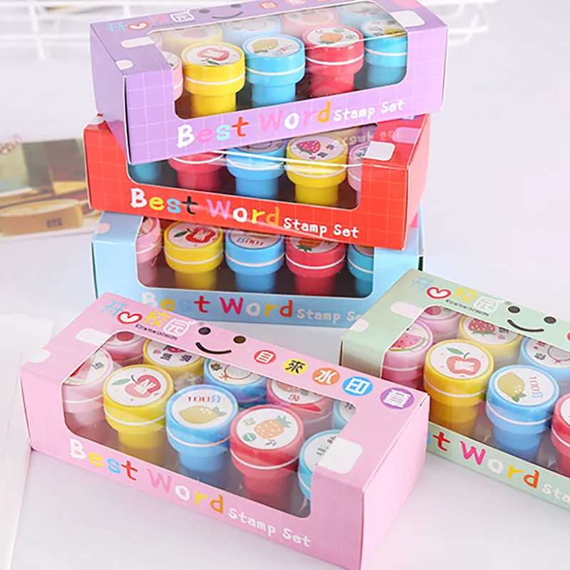 

10pcs Stamps for Kids Self-ink Stamps Children Toy Stamps Cartoon Animal Fruit Seal Scrapbooking DIY Painting Photo Album Decor