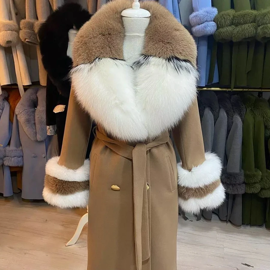 

Real Wool Coat With Fur Collar Real Natural Fox Fur Coat Warm Winter Fur Jacket Women Best Seller 2022