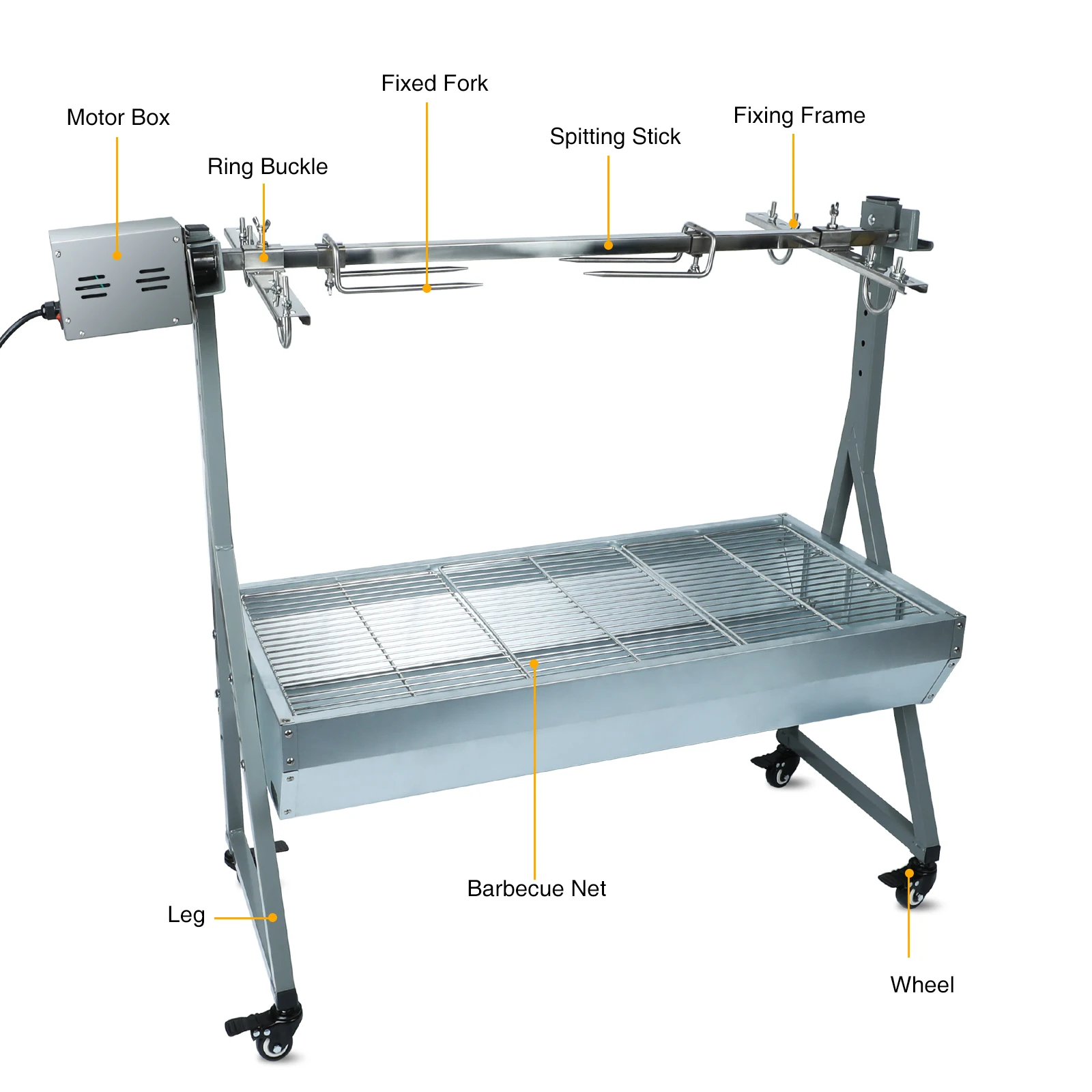 Rotisserie Grill Roaster, 132lbs Charcoal Grill Outdoor BBQ Grill Pig Lamb Spit Roaster with 25W Motor and Hand Crank 6