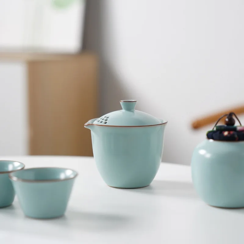 Ru Kiln Travel Tea Set Portable Outdoor Teaware One Pot Three Cups Suit Tea Ceremony Supplies Home Beauty Infuser